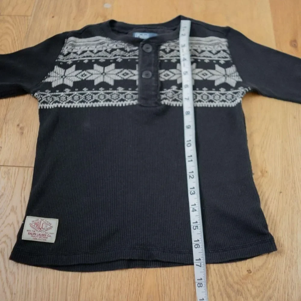 Classic Kids Ralph Lauren Winter Black White Snowflake Pattern Henley